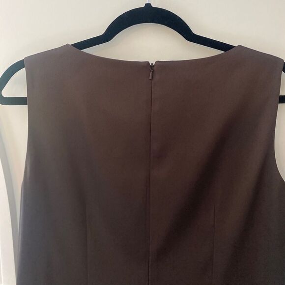 Dress Barn Satin Pleated Shift Dress Women’s 12 Brown Sleeveless Career Formal - Picture 10 of 13
